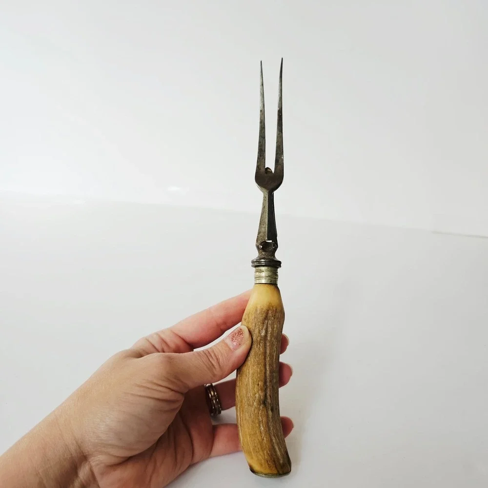 Vintage Joseph and Sons Stag Horn Handmade Antler Fork Carving -‎ M1122